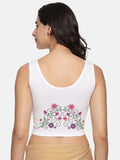 Women Sleeveless Back Printed Stretchable  Blouse U0207 White