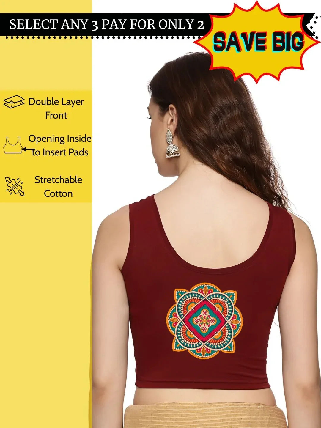 Women Sleevless Back Printed Stretchable Blouse U0208 - notyetbyus