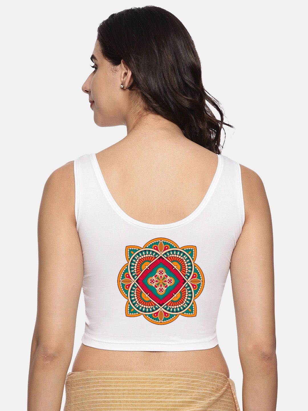 Women Sleevless Back Printed Stretchable  Blouse U0208 - notyetbyus