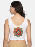 Women Sleevless Back Printed Stretchable  Blouse U0208 White