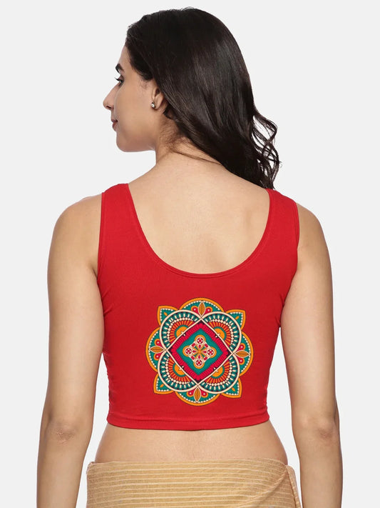 Women Sleevless Back Printed Stretchable Blouse U0208 - notyetbyus