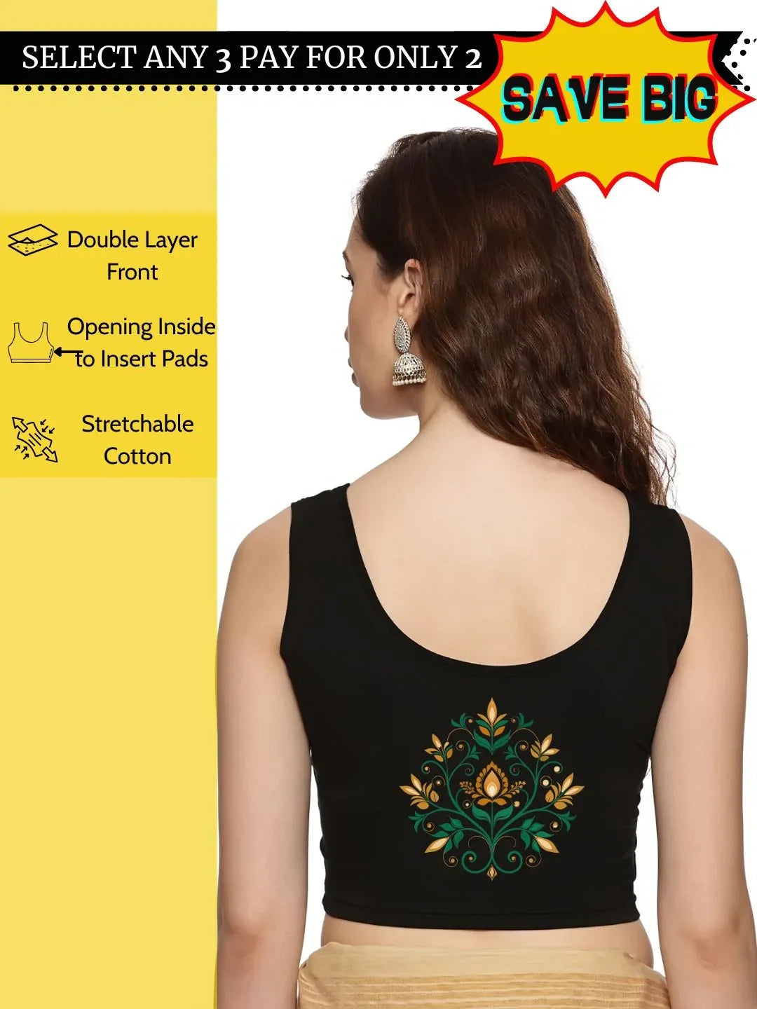Women Sleevless Back Printed Stretchable Blouse U0209 - notyetbyus