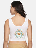 Women Sleeveless Back Printed Stretchable  Blouse U0209 White