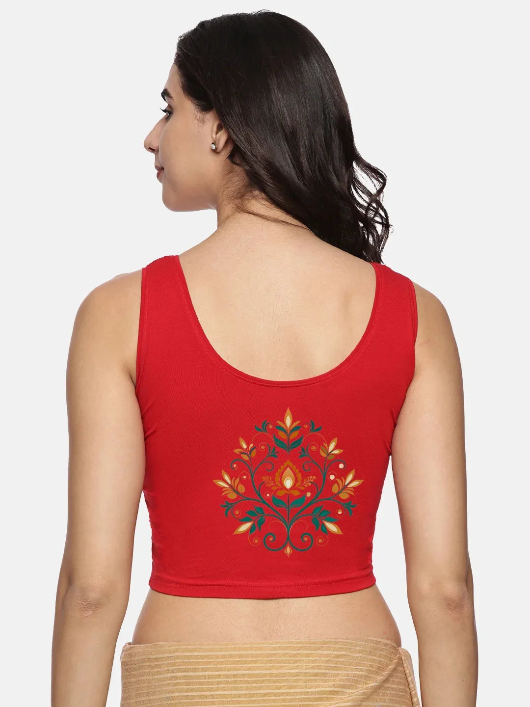Women Sleevless Back Printed Stretchable Blouse U0209 - notyetbyus