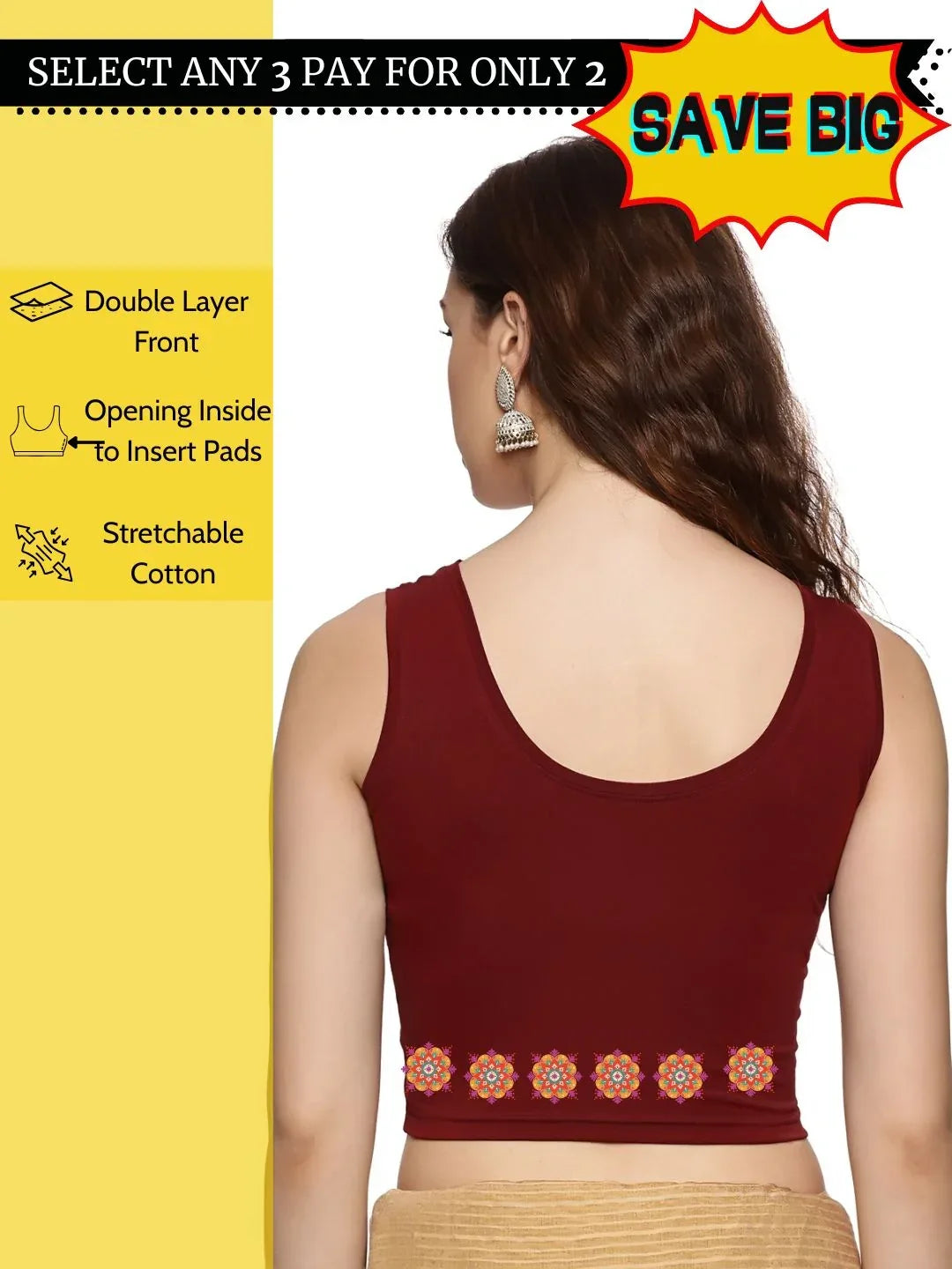 Women Sleevless Back Printed Stretchable Blouse U0210 - notyetbyus