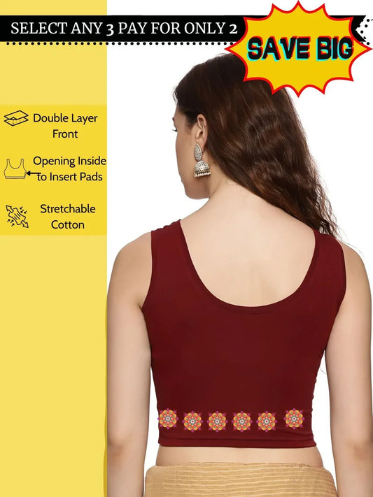 Women Sleevless Back Printed Stretchable Blouse U0210 - notyetbyus