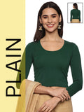 Women Three Fourth Sleeve Plain Stretchable Blouse U0101 Bottle Green