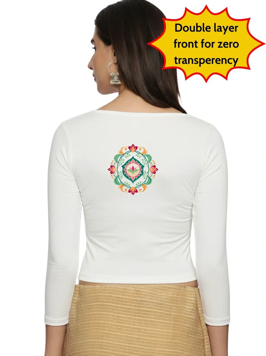 Women Three Fourth Sleeve Back Print Stretchable Blouse U0104 - notyetbyus