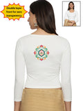 Women Three Fourth Sleeve Back Print Stretchable Blouse U0104 White