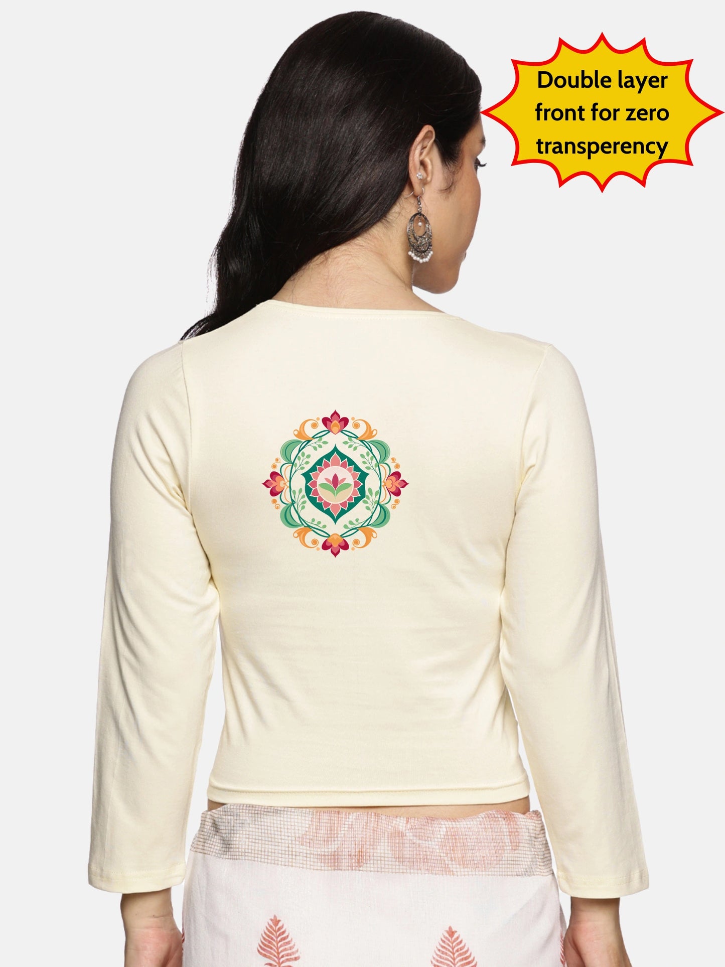 Women Three Fourth Sleeve Back Print Stretchable Blouse U0104 Cream