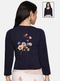 Women Three Fourth Sleeve Back Print Stretchable Blouse U0106 Navy