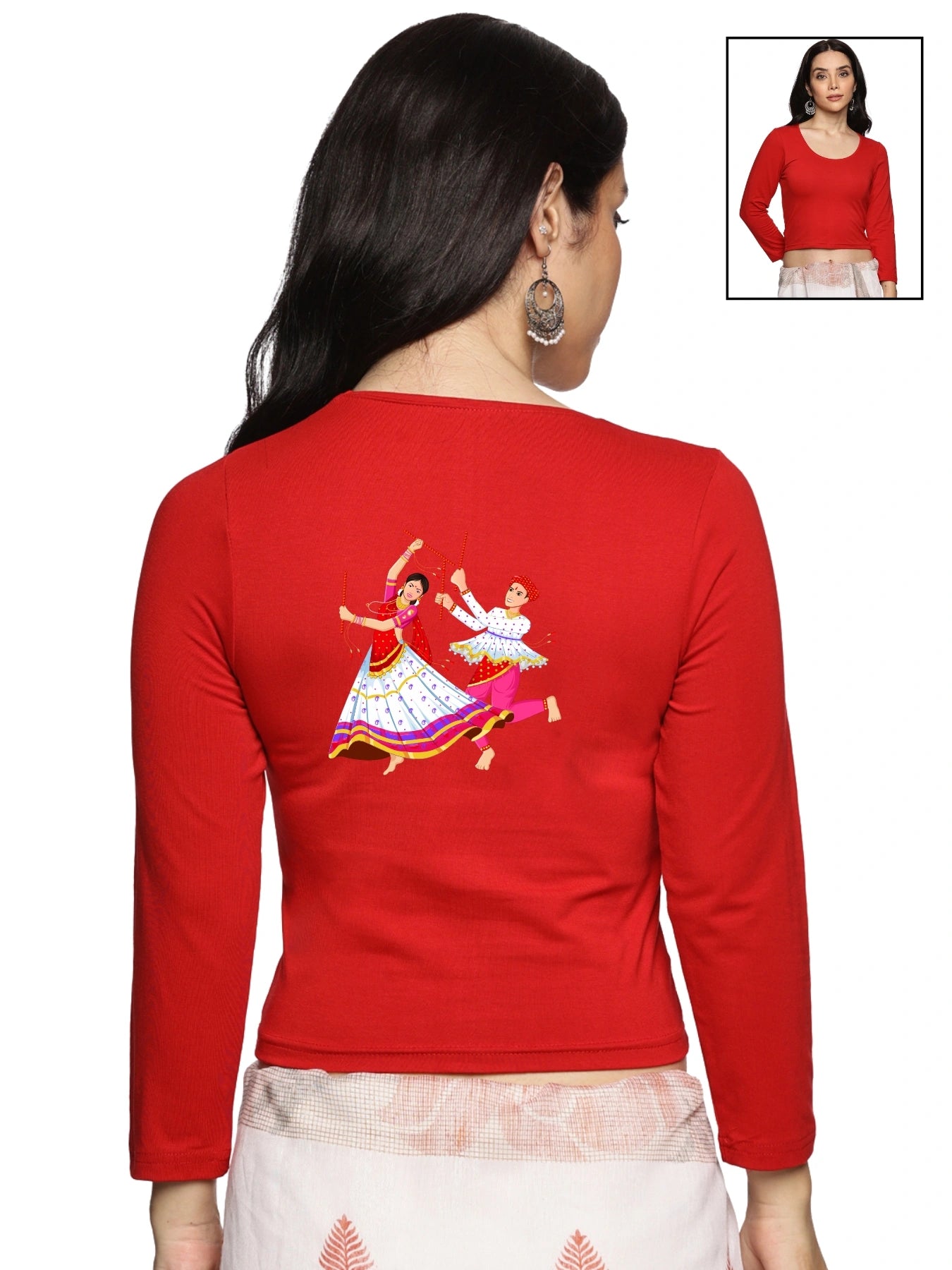 Women Three Fourth Sleeve Back Print Stretchable Blouse U0112 Red