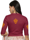Women Back Printed Stretchable Elbow Sleeve RIB Blouse U0116 Wine Pink