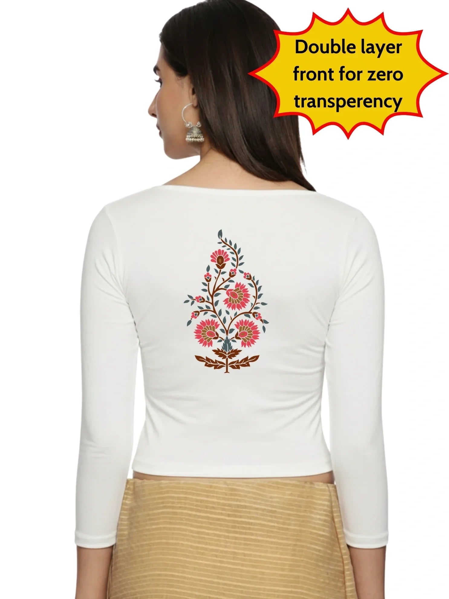 Women Three Fourth Sleeve Back Print Stretchable Blouse U0130 - notyetbyus