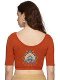 Women Back Printed Stretchable Half Sleeve  Blouse U0134 Rust