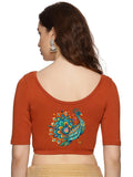 Women Back Printed Stretchable Half Sleeve Blouse U0135 Rust