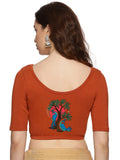 Women Back Printed Stretchable Half Sleeve Blouse U0137 Rust