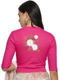 Women Back Printed Stretchable Elbow Sleeve RIB Blouse U0145 Rani Pink