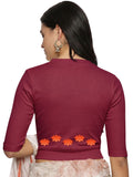 Women Back Printed Stretchable Elbow Sleeve RIB Blouse U0147 Wine Pink