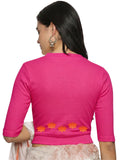 Women Back Printed Stretchable Elbow Sleeve RIB Blouse U0147 Rani Pink