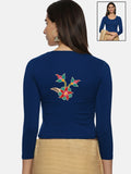 Women Three Fourth Sleeve Back Print Stretchable Blouse U0150 Royal Blue