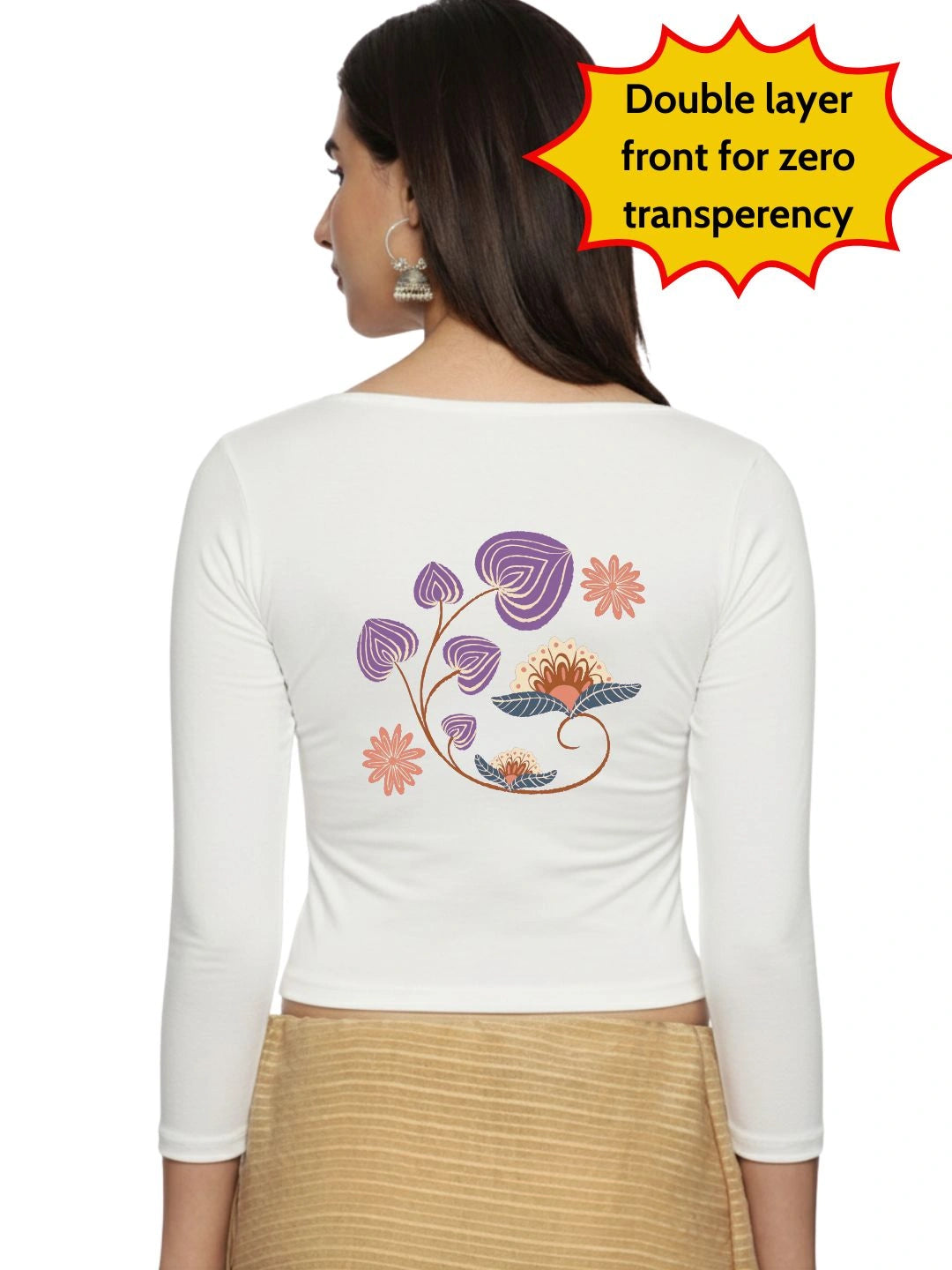 Women Three Fourth Sleeve Back Print Stretchable Blouse U0151