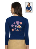 Women Three Fourth Sleeve Back Print Stretchable Blouse U0151 Royal Blue