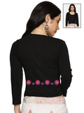 Women Three Fourth Sleeve Back Print Stretchable Blouse U0153 Black