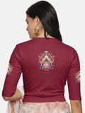Women Back Printed Stretchable Elbow Sleeve RIB Blouse U0157 Wine Pink