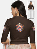 Women Back Printed Stretchable Elbow Sleeve RIB Blouse U0157 Coffee Brown