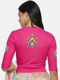 Women Back Printed Stretchable Elbow Sleeve RIB Blouse U0157 Rani Pink
