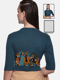 Women Back Printed Stretchable Elbow Sleeve RIB Blouse U0160 Teal Green