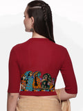 Women Back Printed Stretchable Elbow Sleeve RIB Blouse U0160 Burgandy