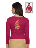 Women Three Fourth Sleeve Back Print Stretchable Blouse U0182 Rani Pink