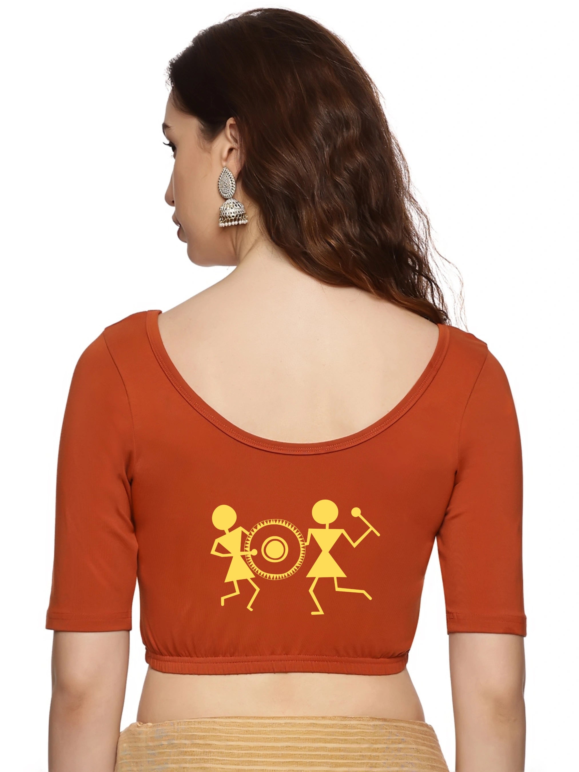 Women Back Printed Stretchable Blouse U020 - notyetbyus