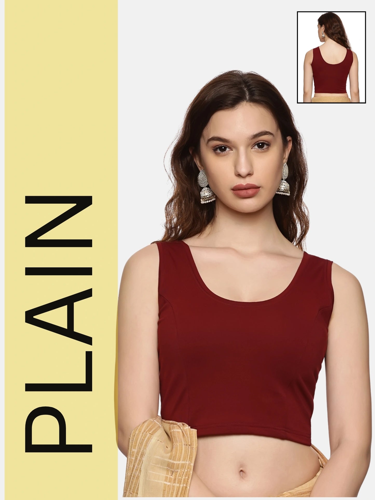 Women Sleevless Plain Stretchable  Blouse U0201 Maroon