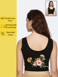 Women Sleeveless Back Printed Stretchable  Blouse U0202 Black