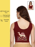 Women Sleevless Back Printed Stretchable  Blouse U0206 Maroon