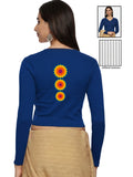 Women Back Printed Stretchable Full Sleeve V Neck RIB Blouse U0213 Royal Blue