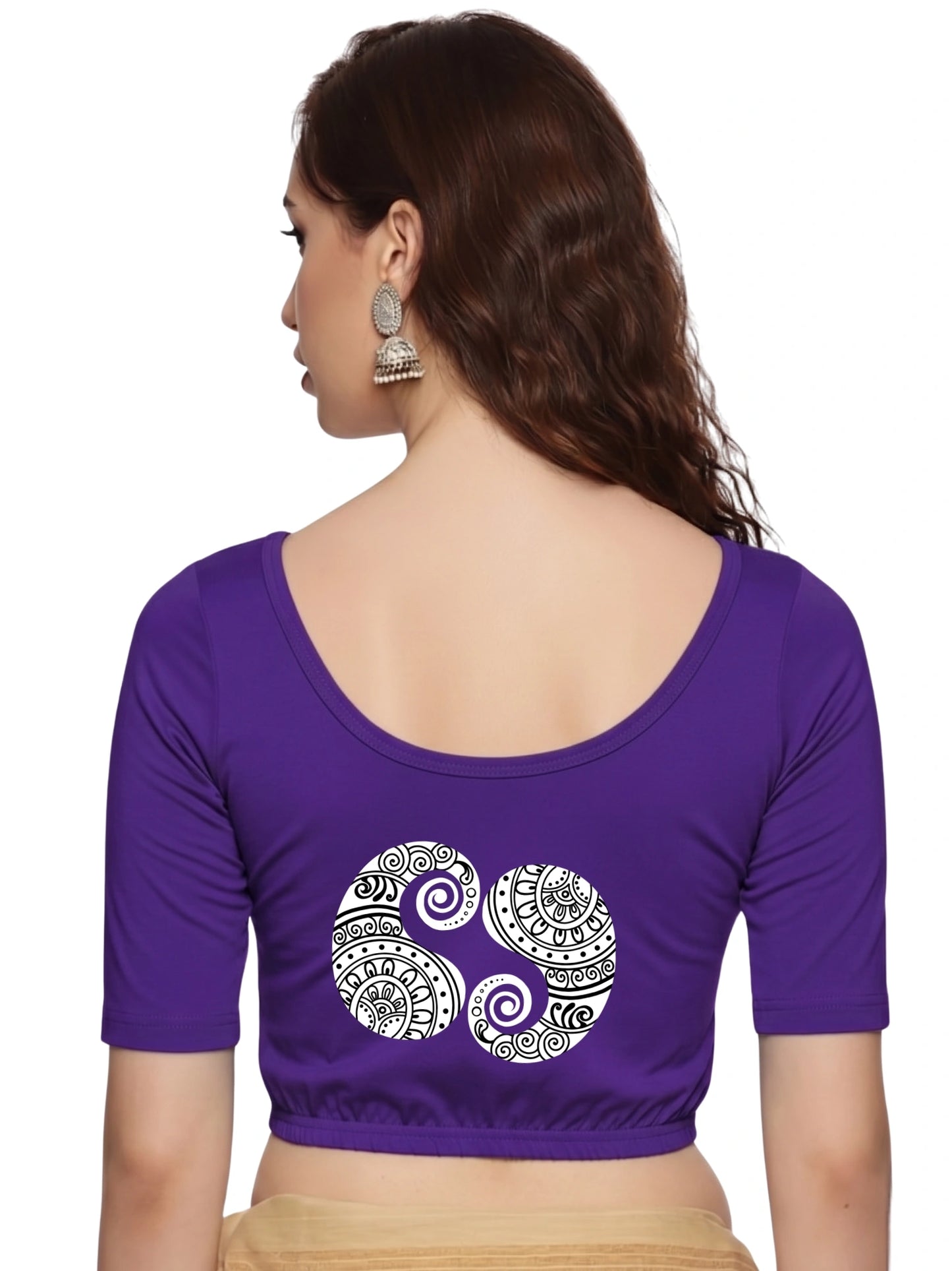 Women Back Printed Stretchable Half Sleeve Blouse U021 Purple