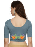 Women Back Printed Stretchable Half Sleeve Blouse U0227 Elephant Grey