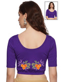 Women Back Printed Stretchable Half Sleeve Blouse U0227 Purple