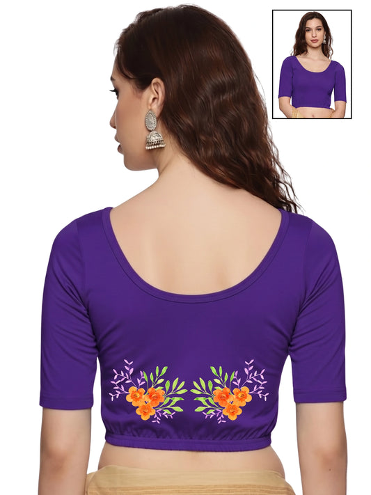 Women Back Printed Stretchable Half Sleeve Blouse U0227 Purple