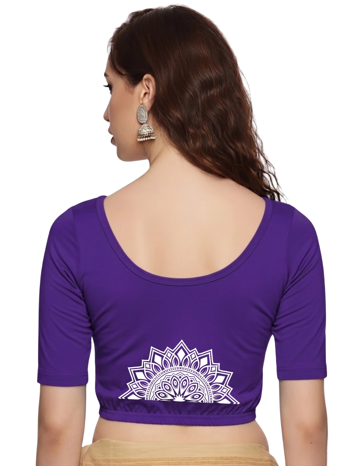 Women Back Printed Stretchable Half Sleeve Blouse U022 Purple