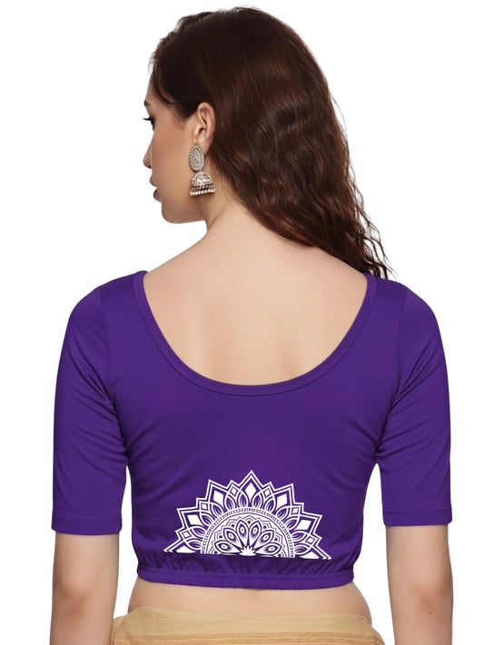 Women Back Printed Stretchable Half Sleeve Blouse U022 Purple