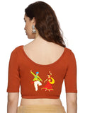 Women Back Printed Stretchable Half Sleeve Blouse U031 Rust
