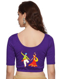 Women Back Printed Stretchable Half Sleeve Blouse U031 Purple
