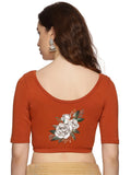 Women Back Printed Stretchable Half Sleeve Blouse U049 Rust