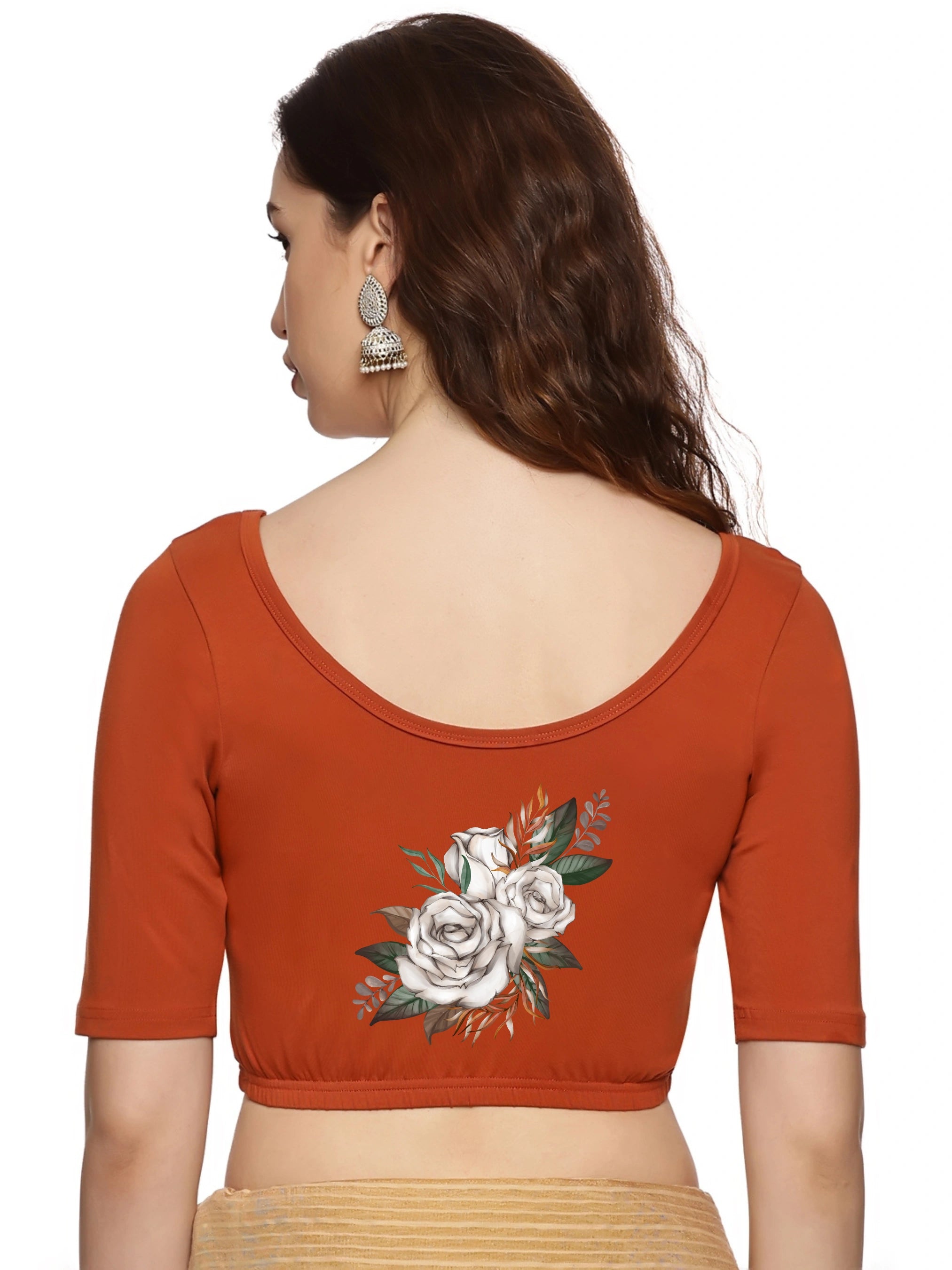 Women Back Printed Stretchable Blouse U049 - notyetbyus
