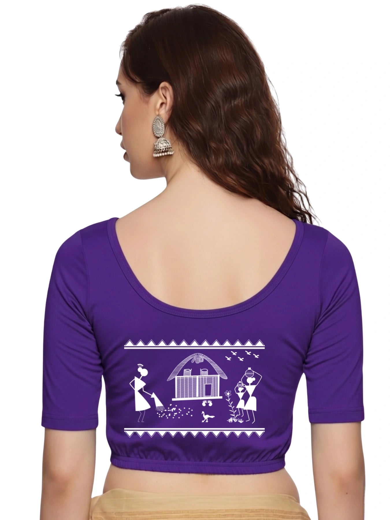 Women Back Printed Stretchable Half Sleeve Blouse U06 Purple